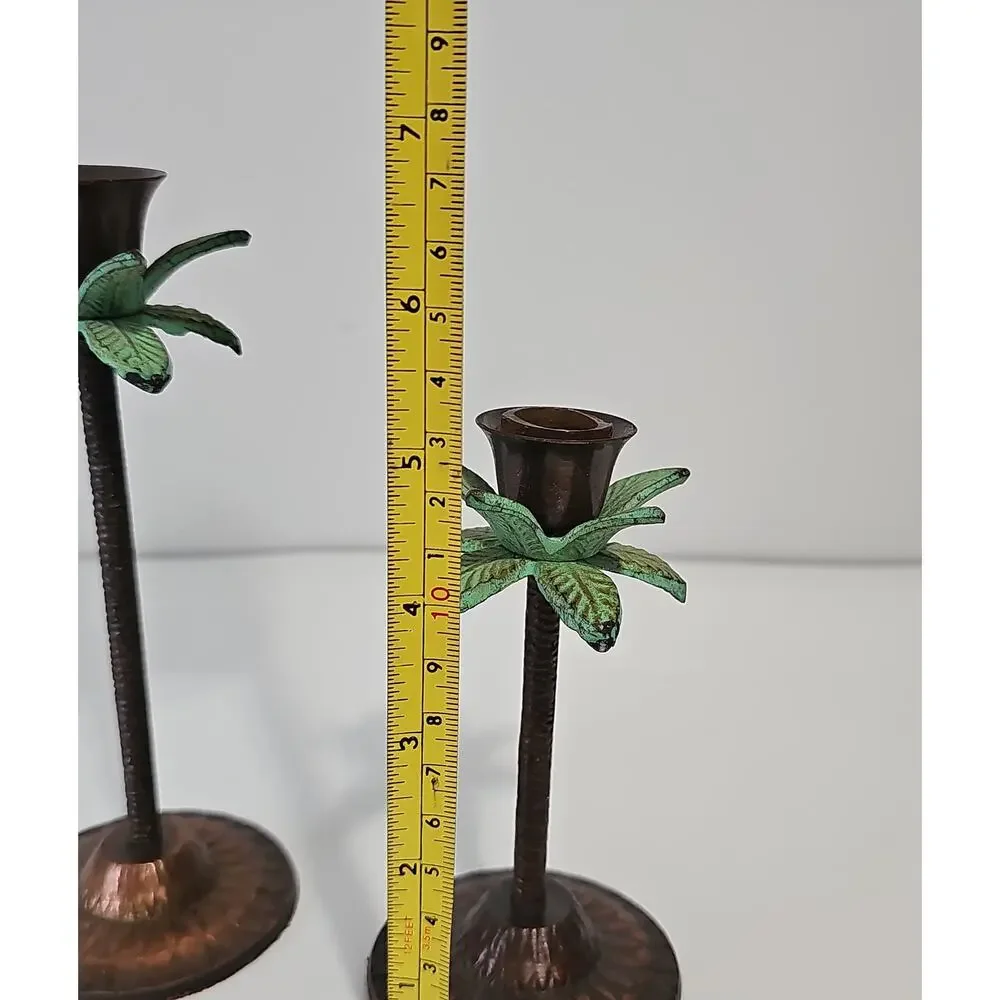 Palm Tree Candle Holders Set of 2 Metal Tropical Coastal Decor
